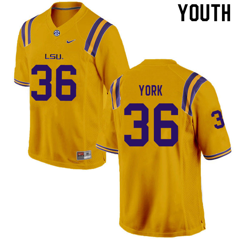 Youth #36 Cade York LSU Tigers College Football Jerseys Sale-Gold